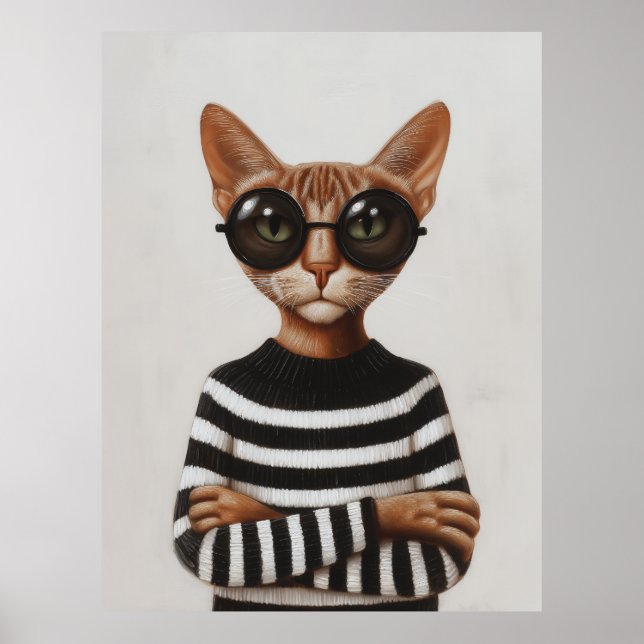 Stilfull katt med runda glasögon poster (Framsidan)