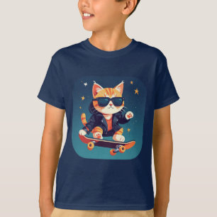 Stilfull katt skateboardåkning t shirt