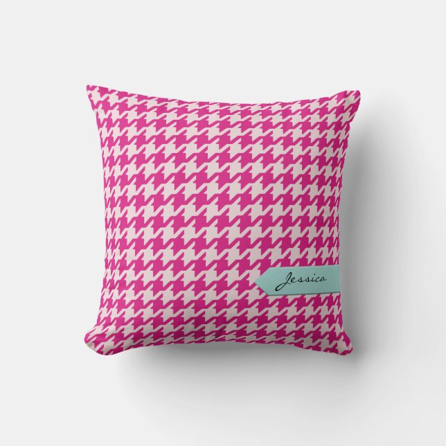Stilfull klassisk rosa rutmönster med monogram kudde (Framsida)