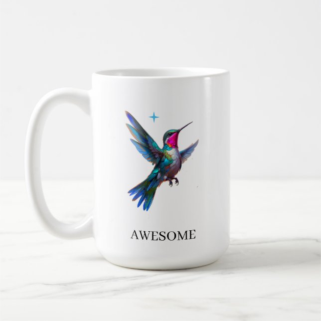 Stilfull kolibri på vit bakgrund kaffemugg (Vänster)