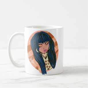 Stilfull kvinna skönhet fashionista bloggare plane kaffemugg