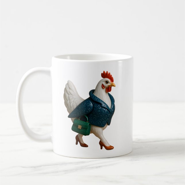 Stilfull kyckling i kavaj och klackar  kaffemugg (Vänster)