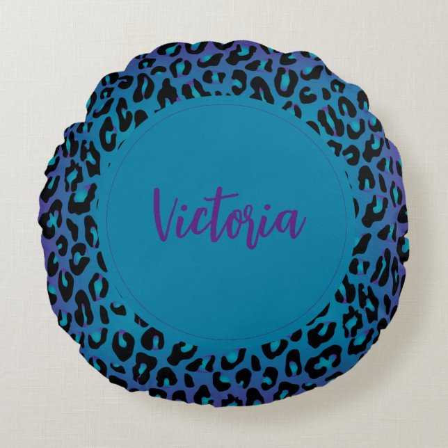 Stilfull Leopard Djurtryck Lila Ombre Anpassad Rund Kudde (Framsidan)