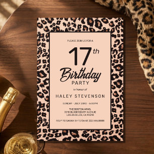 Stilfull leopard djurtryck trendig 17-årsdag inbjudningar