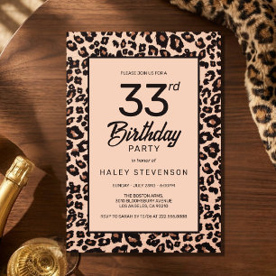 Stilfull leopard djurtryck trendig 33-årsdag inbjudningar