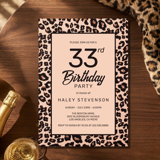 Stilfull leopard djurtryck trendig 33-årsdag inbjudningar (Skapare uppladdad)