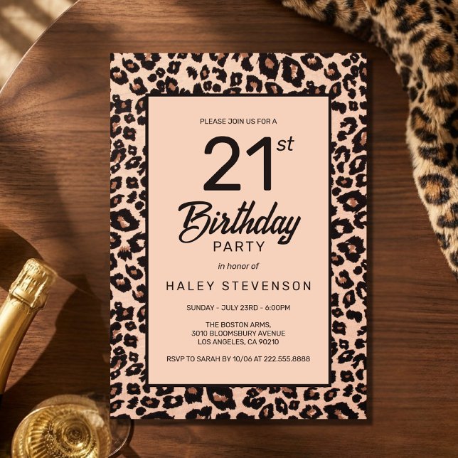 Stilfull leoparddjurtryck Trendig 21-årsdag Inbjudningar (Skapare uppladdad)