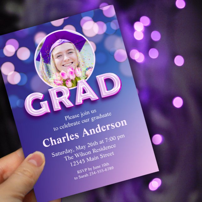 Stilfull lila gradientexamen inbjudningar (Celebrate in style! 🎓✨ A sleek purple gradient design with a bold 3D toucاh #PurpleTheme)