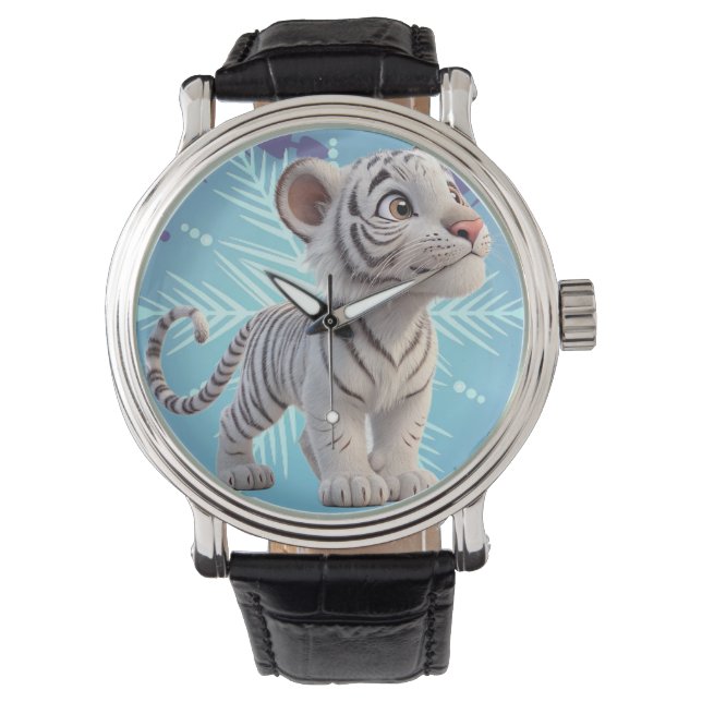 Stilfull liten vit tiger armbandsur - perfekt  (Framsida)