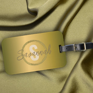 Stilfull Lyx Metallisk Guld Namn och Initialer Bagagebricka