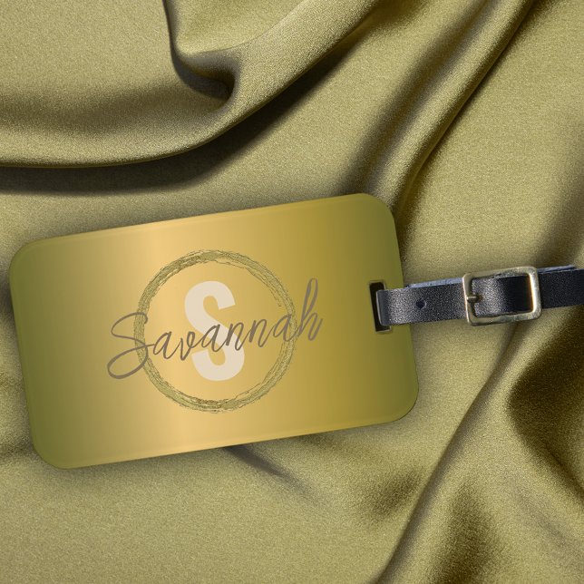 Stilfull Lyxig Metallisk Guld Namn och Initialer Bagagebricka (Skapare uppladdad)