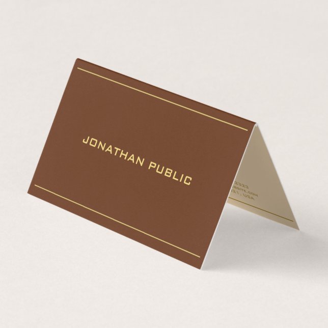 Stilfull mall guld text chokladbrun vikning visitkort (Framsida)