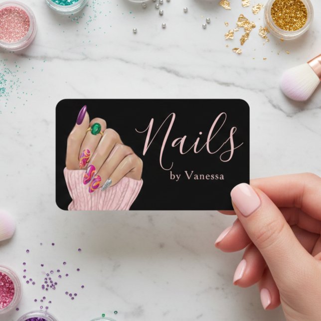 Stilfull Manikyr Artist Nageltekniker Rosa Visitkort (Skapare uppladdad)