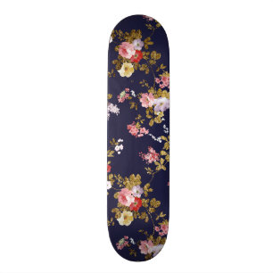 Stilfull marinblå rosa guld- bohoblommigt mini skateboard bräda 18,5 cm