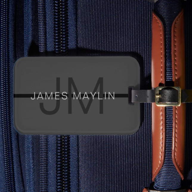 Stilfull maskulin mörkgrå namn- och monogramdesign bagagebricka (Framsida Insitu 4)