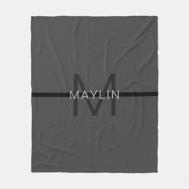 Stilfull maskulin mörkgrå namn- och monogramdesign fleecefilt (Framsidan)