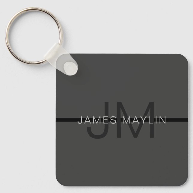Stilfull maskulin mörkgrå namn- och monogramdesign nyckelring (Framsida)