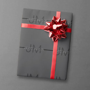 Stilfull maskulin mörkgrå namn- och monogramdesign presentpapper