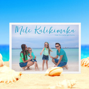 Stilfull Mele Kalikimaka Full Familjefoto Tropisk Julkort