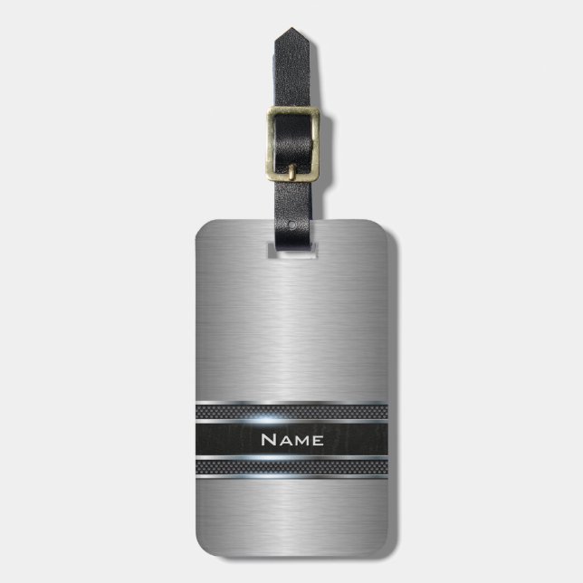 Stilfull metall med läderrandLook Bagagebricka (Vertikal Framsida)