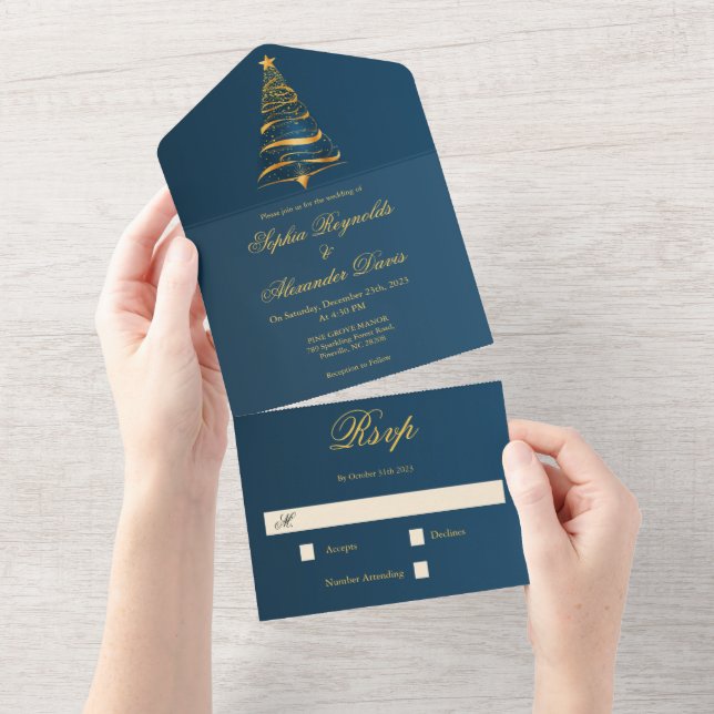 Stilfull Minimalistisk Guld Julgran Bröllop (Avrivbar del)