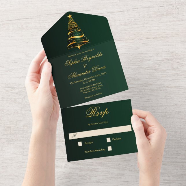 Stilfull minimalistisk gyllene julgran bröllop (Avrivbar del)