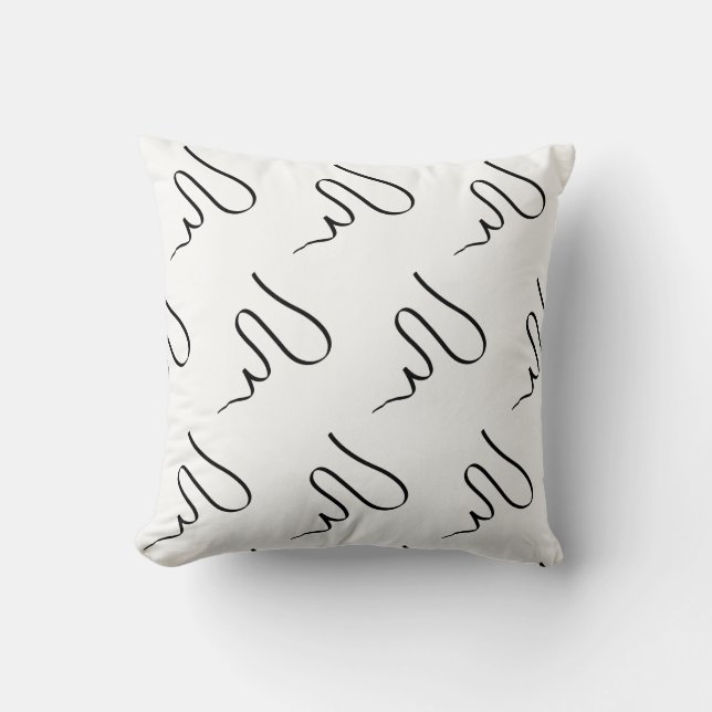 Stilfull minimalistisk vit svart linje våg kudde (Framsida)