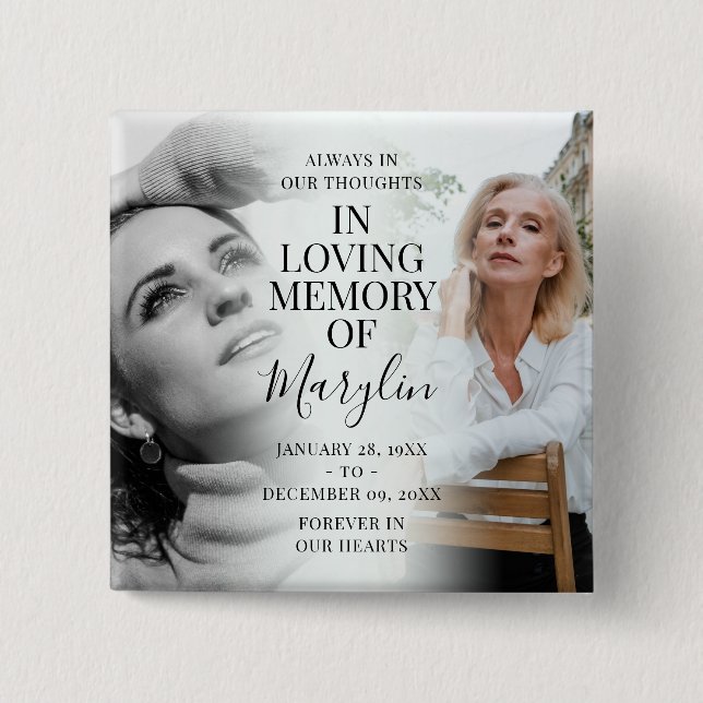 Stilfull minnesgåva för begravning före och efter  knapp (Framsida)