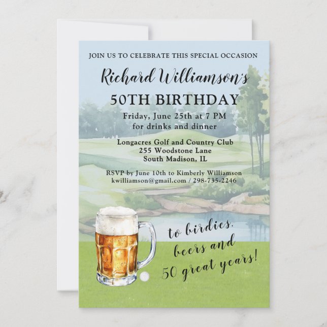 Stilfull modern golf humoristisk 50-årsfest inbjudningar (Framsida)