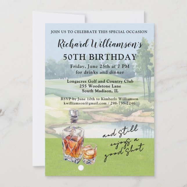 Stilfull modern golf humoristisk 50-årsfest inbjudningar (Framsida)