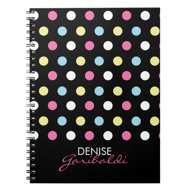 Stilfull modern neonpolka dots för personlig anteckningsbok med spiral (Framsidan)