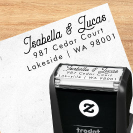 Stilfull modern returadress-stämpel med script-tec självfärgande stämpel