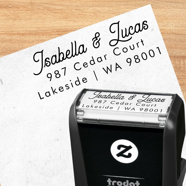 Stilfull modern returadress-stämpel med script-tec självfärgande stämpel (Skapare uppladdad)