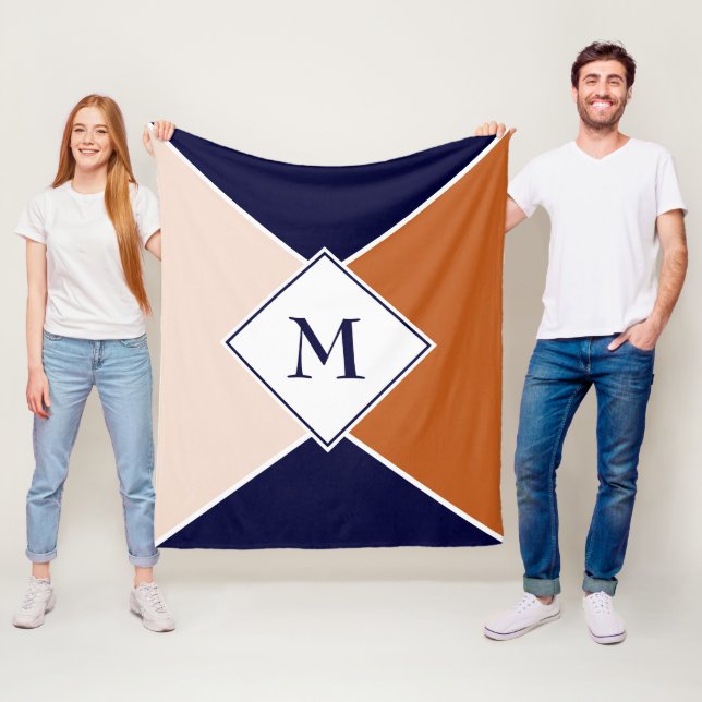 Stilfull MONOGRAM Geometrisk | Marinbeige Kräm Fleecefilt (På plats)