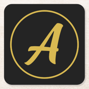 Stilfull monogram initial bokstav guld färg svart underlägg papper kvadrat