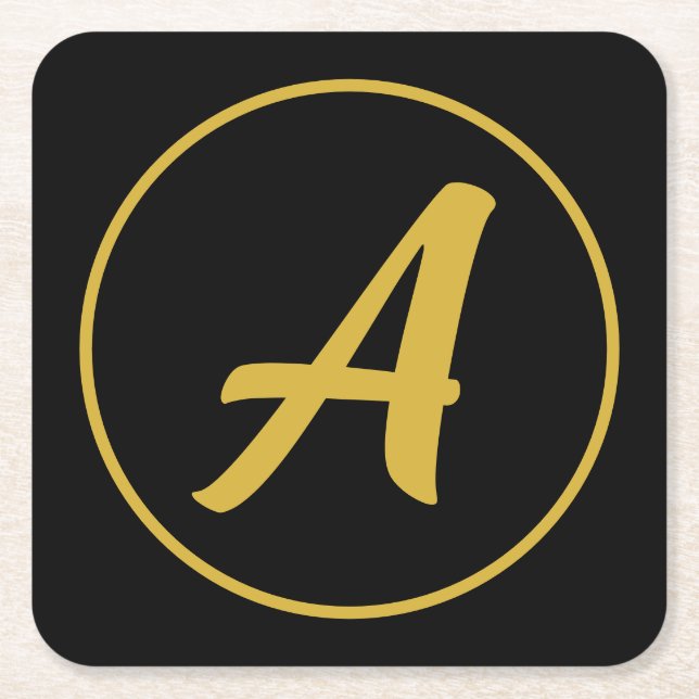Stilfull monogram initial bokstav guld färg svart underlägg papper kvadrat (Framsidan)