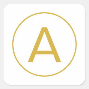 Stilfull monogram initial bokstav guld färg vit fyrkantigt klistermärke