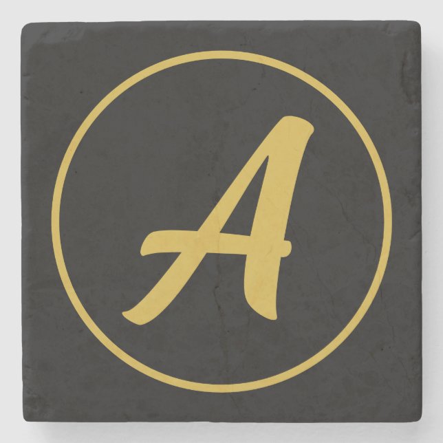 Stilfull monogram initial bokstav guld svart stenunderlägg (Framsidan)