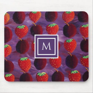 Stilfull monogram initial med plommon och jordgubb musmatta