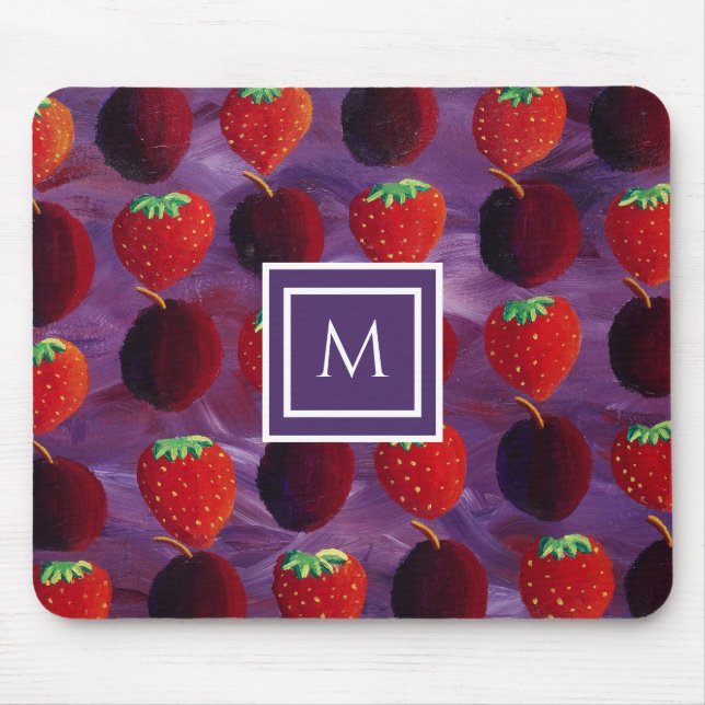 Stilfull monogram initial med plommon och jordgubb musmatta (Framsidan)