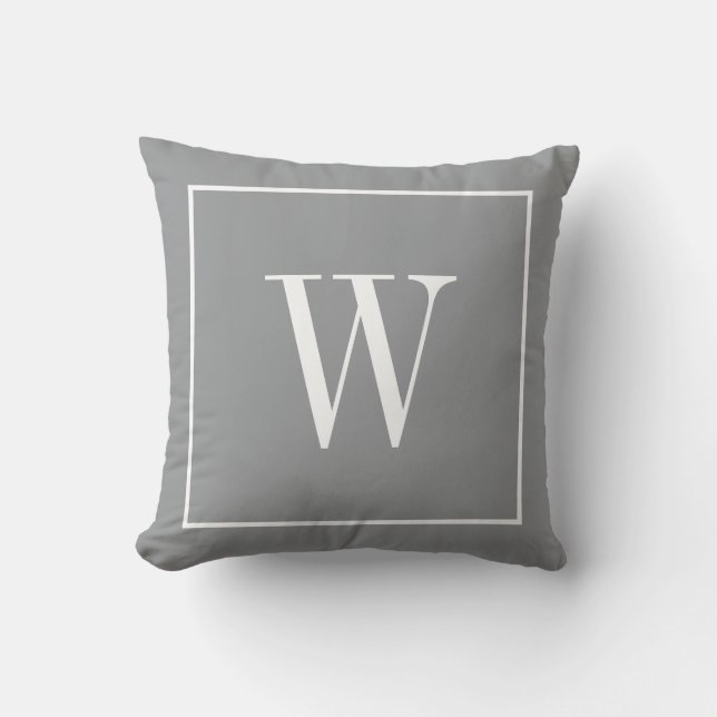 Stilfull monogram initial modern trendig grå vit kudde (Framsida)