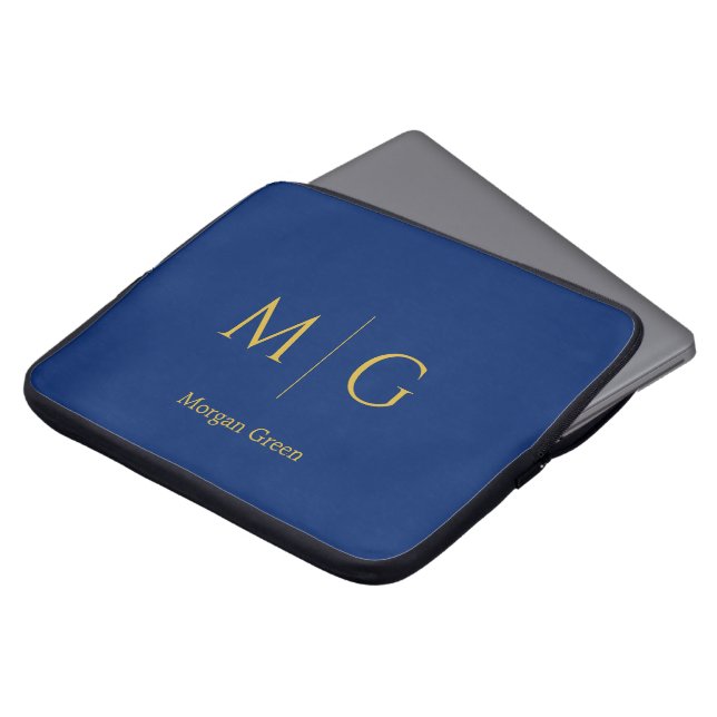 Stilfull monogram med namn design marinblå laptop fodral (Framsida topp)