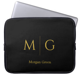 Stilfull monogram med namn design svart laptop fodral