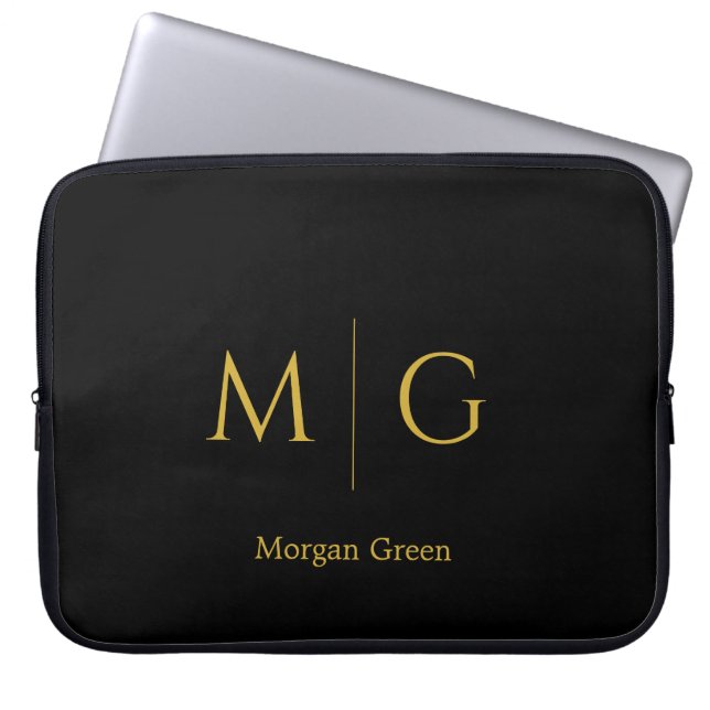 Stilfull monogram med namn design svart laptop fodral (Framsidan)