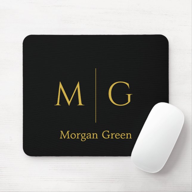 Stilfull monogram med namn design svart musmatta (Med mus)