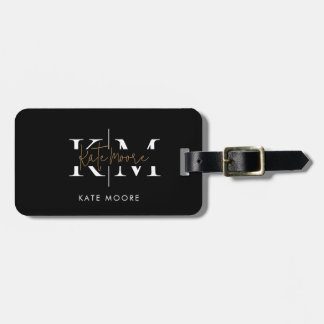 Stilfull monogram svart guld skript kontor skola bagagebricka