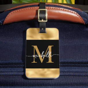 Stilfull monogrammanus skrift Svart och guld metal Bagagebricka