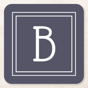 Stilfull monogrammerad marinblå och vit initial underlägg papper kvadrat