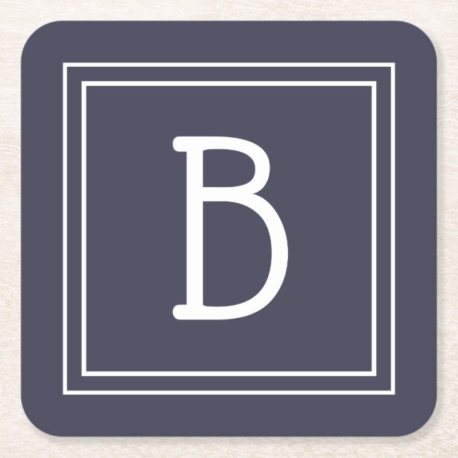 Stilfull monogrammerad marinblå och vit initial underlägg papper kvadrat (Framsidan)