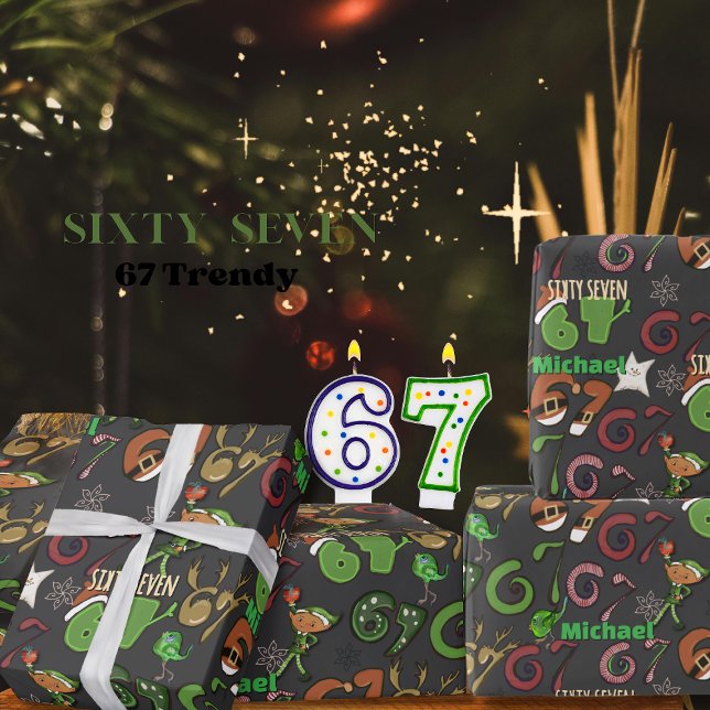 Stilfull mörkgrå  Trendig Sixty Seven / 67  Presentpapper (Stylish Dark Gray Trendy Sixty Seven  67 Wrapping Paper)